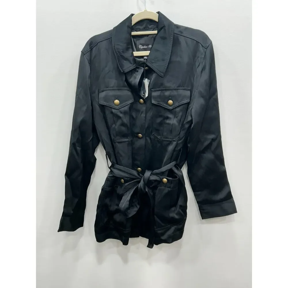 NWT‎ Madewell Womens Black Double-Faced Satin Safari Button Front Jacket Size M